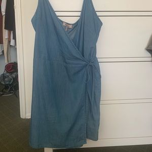 Chambray wrap/ tie front romper